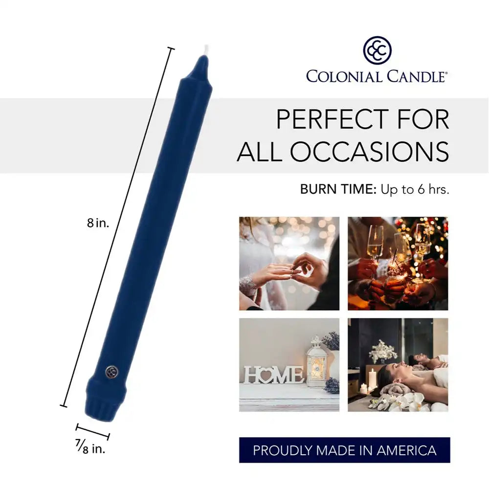 8" Indigo Classic Dinner Candle, 12 Pack