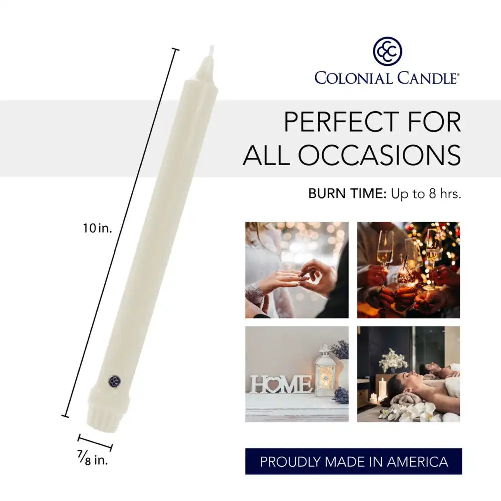 10" Ivory Classic Dinner Candle, 6 Pack