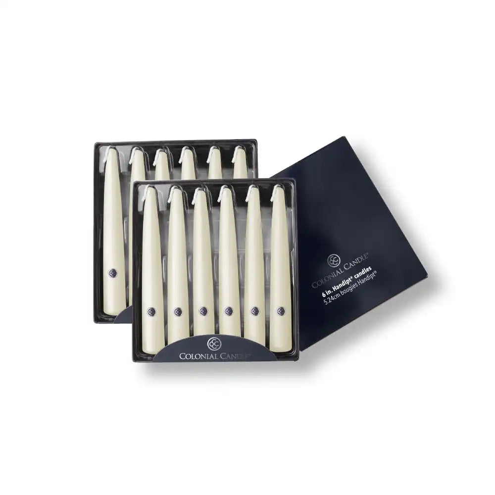 6" Ivory Handipt Taper, 12 Pack