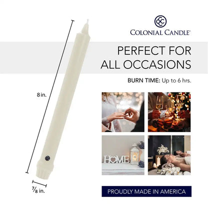 8" Ivory Classic Dinner Candle, 12 Pack