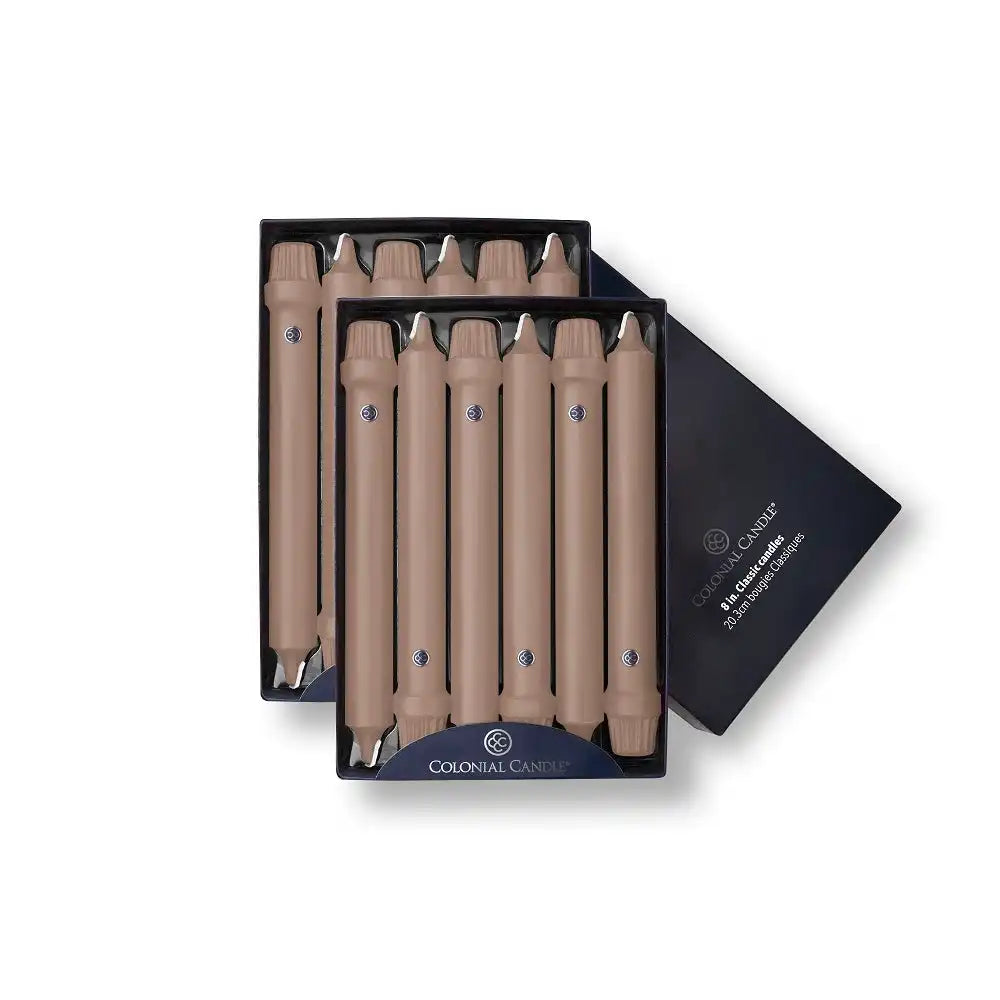 8" Mocha Classic Dinner Candle, 12 Pack