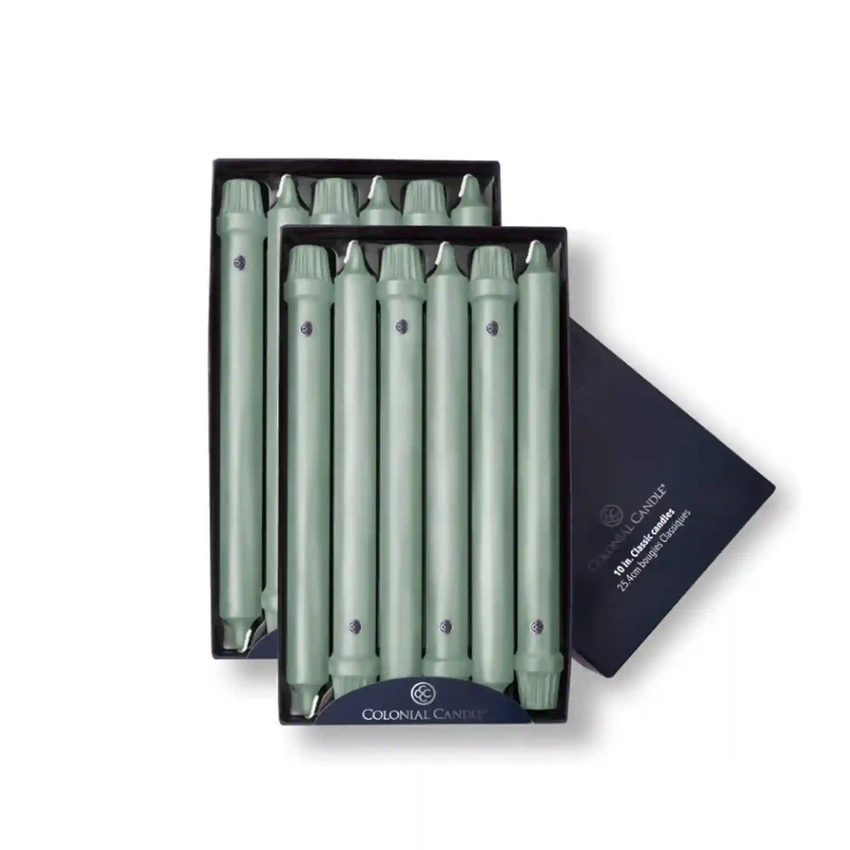 10" Colonial Green Classic Dinner Candle, 12 Pack
