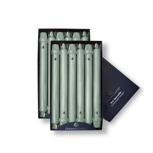 10" Colonial Green Classic Dinner Candle, 12 Pack