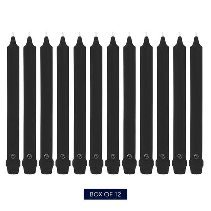 12" Black Classic Dinner Candle, 12 Pack