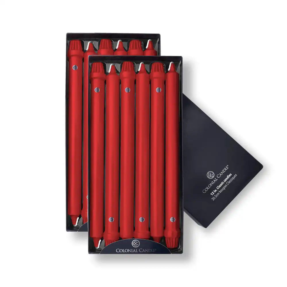 12" Red Classic Dinner Candle, 12 Pack