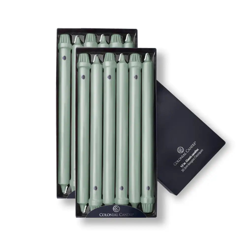 12" Colonial Green Classic Dinner Candle, 12 Pack