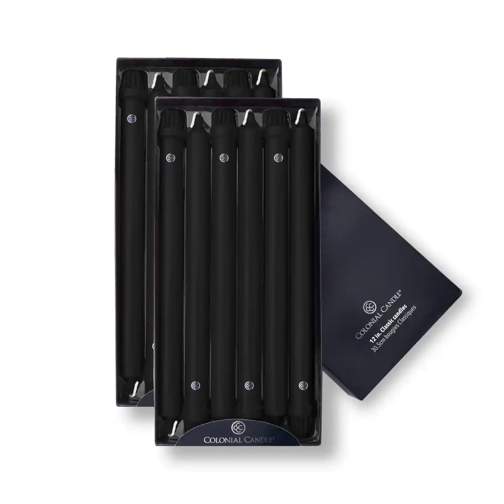 12" Black Classic Dinner Candle, 12 Pack
