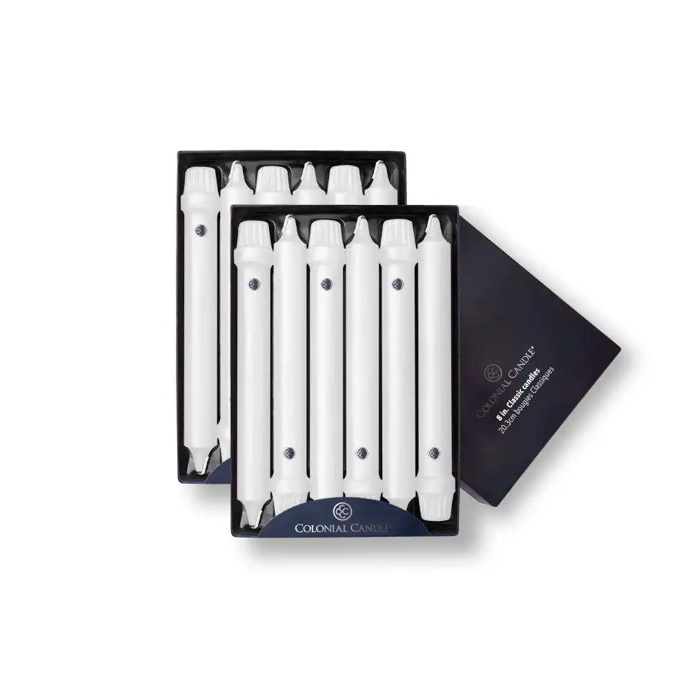 8" White Classic Dinner Candle, 12 Pack