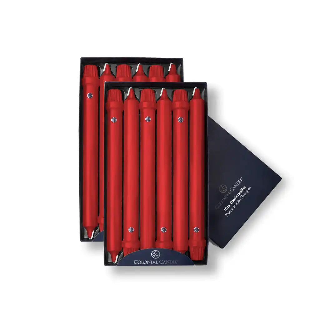 10" Red Classic Dinner Candle, 12 Pack